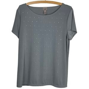 Chicos Grey Rhinestone Embellished Stretch Tee Womens M SALE
